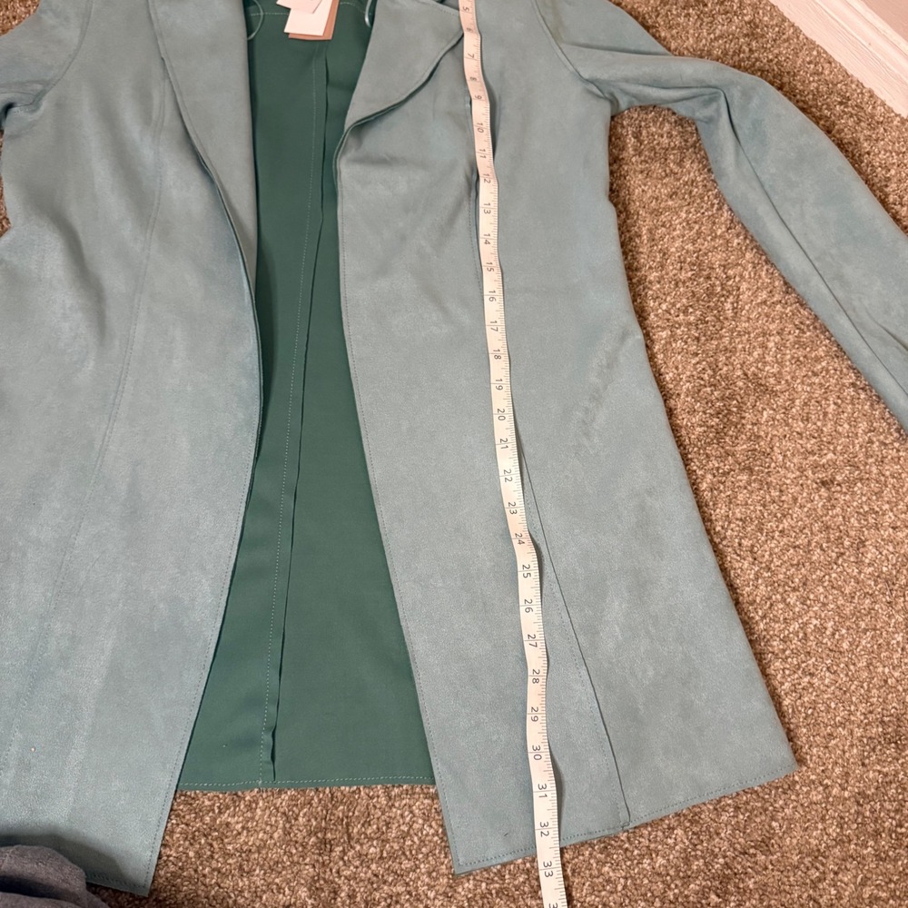 Philosophy Small Women's Faux Leather Duster Jacket Teal Long Sleeve MSRP $78 - Picture 6 of 7